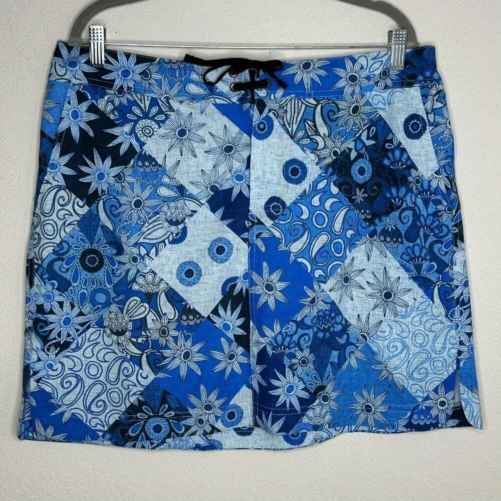 RipSkirt Hawaii Skirt Womens X-Large Blue Patchwork Blues Swim Cover Up Stretch